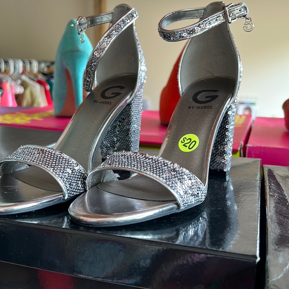 Beautiful Silver heels G by Guess!